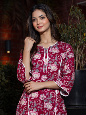 Tabeedah Women Self Design Pakistani Kurta(Pink)