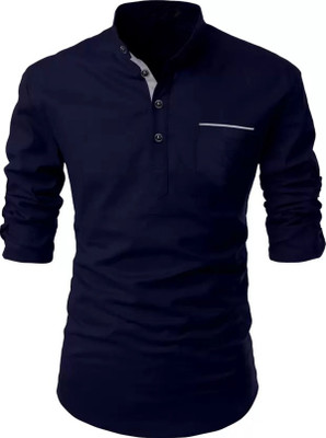 DIMMY Men Solid Straight Kurta(Blue)