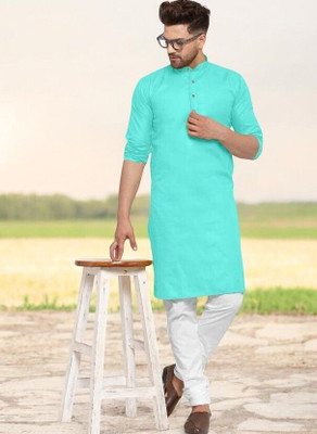 Rashmi Genz Men Printed Straight Kurta(Light Blue)