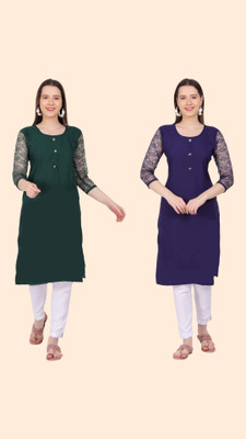 Good Straders Women Self Design Straight Kurta(Green, Blue)