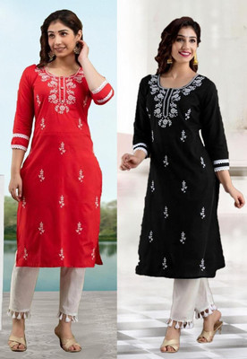 SISTO Women Embroidered Straight Kurta(Multicolor)