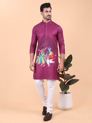 Namaskar Men Printed Ethnic Dress Kurta(Purple)