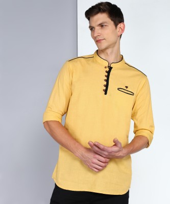 KUONS AVENUE Men Solid Straight Kurta(Yellow)