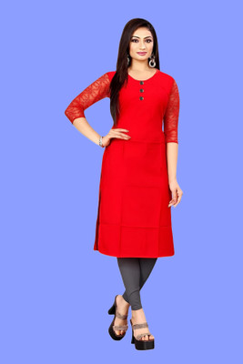 Coft Women Solid, Self Design Straight Kurta(Red)
