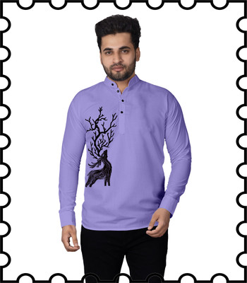 Kavyangle Creation Men Animal Print Straight Kurta(Blue)