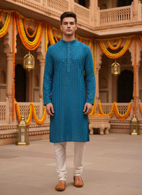 Fashion First Men Printed Straight Kurta(Pink)