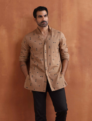 TrueBrowns Men Printed Straight Kurta(Brown)