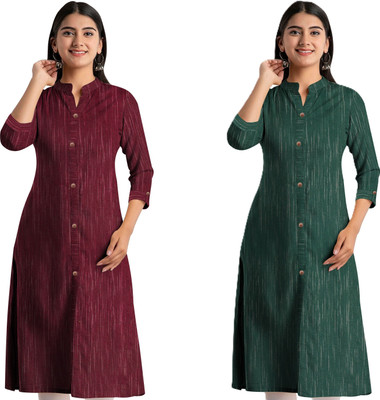 AL SK FASHION HUB Women Self Design A-line Kurta(Dark Green, Dark Blue)