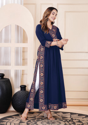 PURSHOTTAM WALA Women Fit and Flare Blue Ankle Length Dress