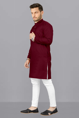 kanha creation Men Solid Straight Kurta(Maroon)