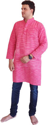 Yogmaya Enterprises Men Self Design A-line Kurta(Pink)