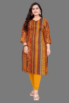 Amthi Women Printed Straight Kurta(Yellow)