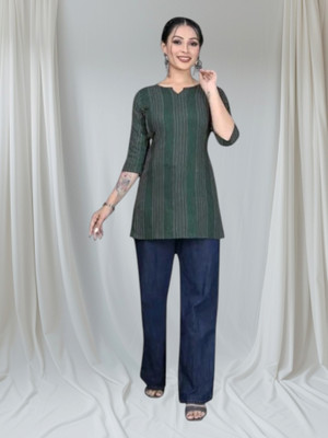 THEICON Women Striped A-line Kurta(Green)