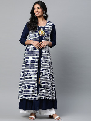 Yash Gallery Women Geometric Print Anarkali Kurta(Blue)