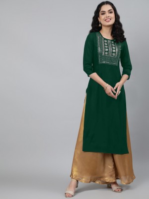 Vastani Enterprise Women Embroidered A-line Kurta(Green)