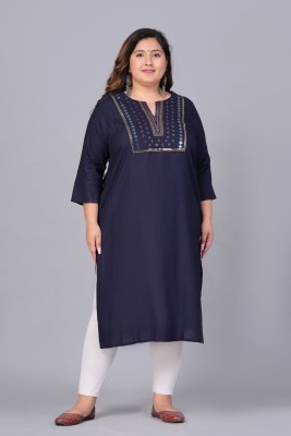 Sztori Women Embellished Asymmetric Kurta(Dark Blue)