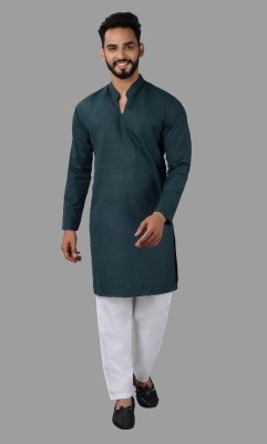 VILLAIN Men Printed A-line Kurta(Green)