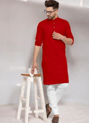 Rashmi Genz Men Solid Straight Kurta(Red)