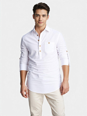 indirae Men Solid A-line Kurta(White)