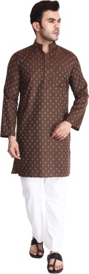 Aaryavar Men Printed Straight Kurta(Brown)