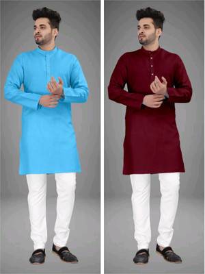DIAMOND CLUSTER Men Solid Straight Kurta(Blue, Maroon)