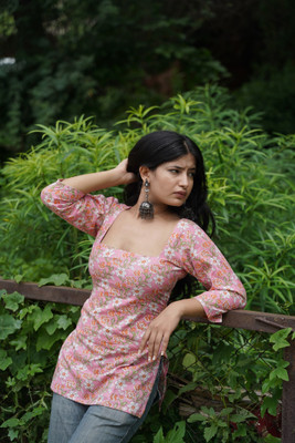 RAJAM Women Printed Straight Kurta(Pink)
