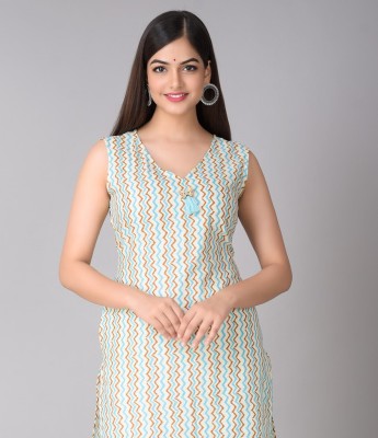 METRO-FASHION Women Geometric Print Straight Kurta(Light Blue, Brown, Beige)