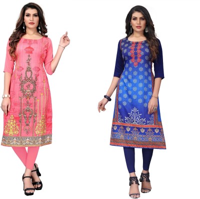 Sanskruti Fashion Women Printed A-line Kurta(Pink, Blue)