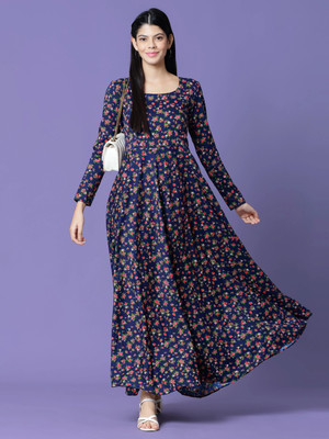 Dhakre fashion Women Floral Print Anarkali Kurta(Dark Blue)
