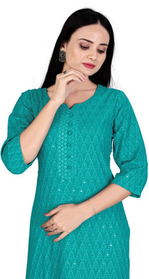 akshar creation Women Chikan Embroidery Straight Kurta(Maroon)