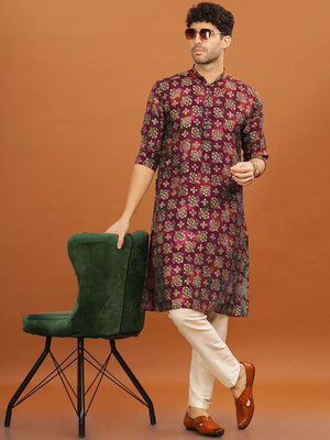 ANOUK Men Printed Straight Kurta(Maroon)