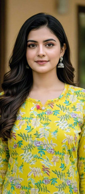 Thy Women Floral Print, Printed Straight Kurta(Yellow, Multicolor)