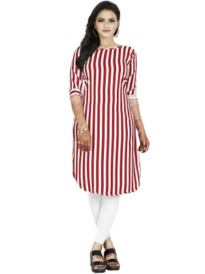 maruti fab Women Striped Straight Kurta(Red, White)