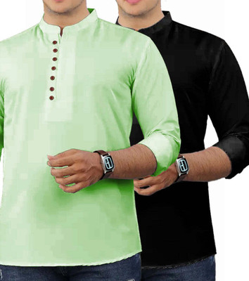 GOD HEART Men Solid Straight Kurta(Green)