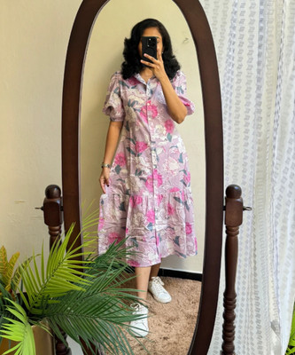 KAMAYRA Women Printed Flared Kurta(Purple)