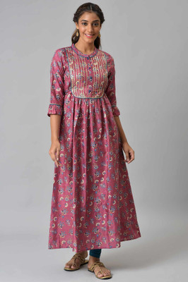 Aurelia Women Floral Print Flared Kurta(Pink)