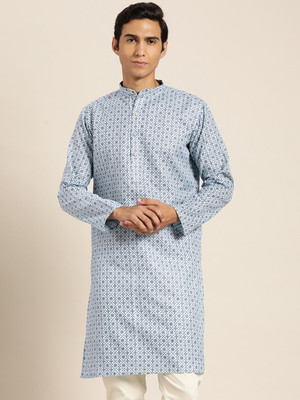 SOJANYA Men Printed Straight Kurta(Blue)