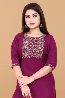 RIDDHI COLLECTION MALL Women Embroidered A-line Kurta(Purple)