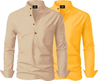 Kavyangle Creation Men Solid Straight Kurta(Gold, Multicolor)