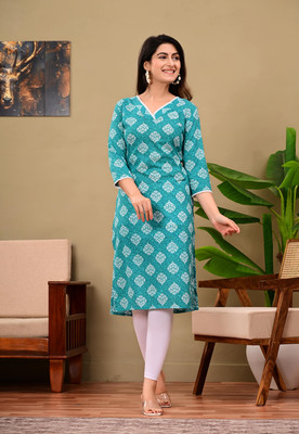 LattaGhaba Women Printed Straight Kurta(Green)