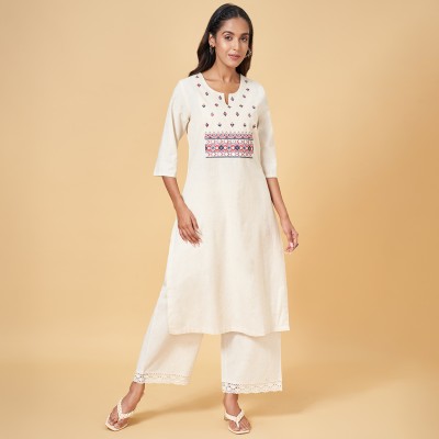 Rangmanch by Pantaloons Women Printed Straight Kurta(White)