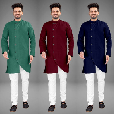 GRATITUDE ROCK Men Solid Trail Cut Kurta(Multicolor)