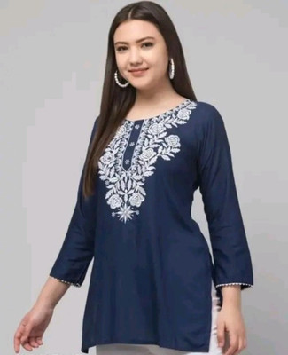 Nawazfashion Women Embroidered Straight Kurta(Blue)