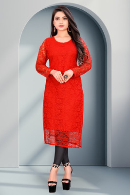 uft Women Self Design Ethnic Dress Kurta(Red)