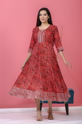 raghudas Women Printed Anarkali Kurta(Red)