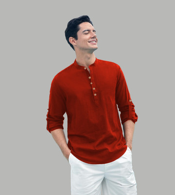 DiAsh Men Solid Straight Kurta(Red)