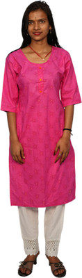 aaapremises Women Solid Straight Kurta(Pink)