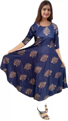 dsclothing Women Printed Anarkali Kurta(Blue)