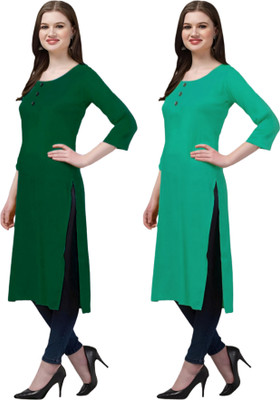 Coft Women Solid Straight Kurta(Green)