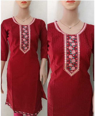 Josh Women Embroidered Straight Kurta(Maroon)